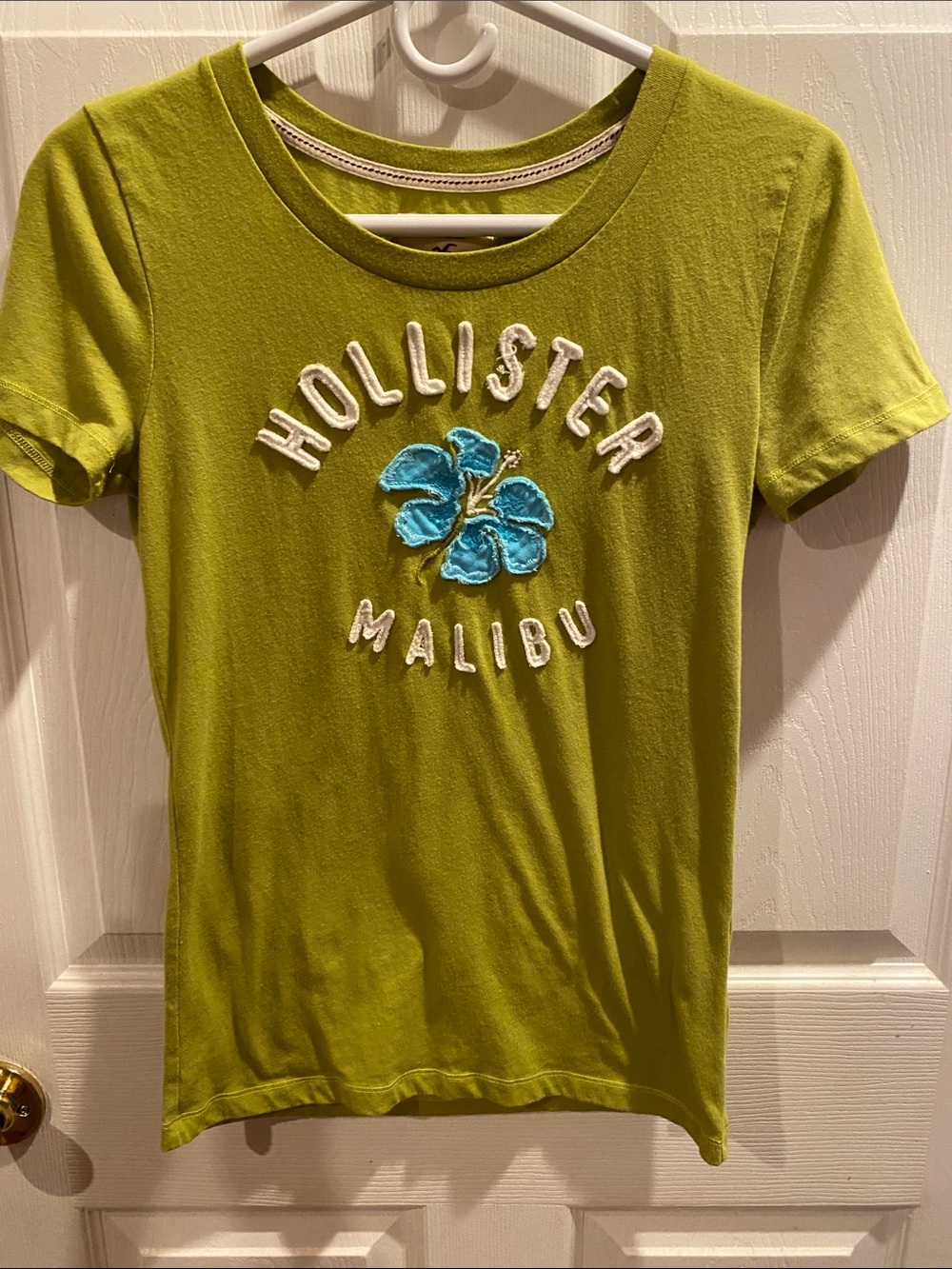 Hollister Lime Green Tee with Blue Floral Applique